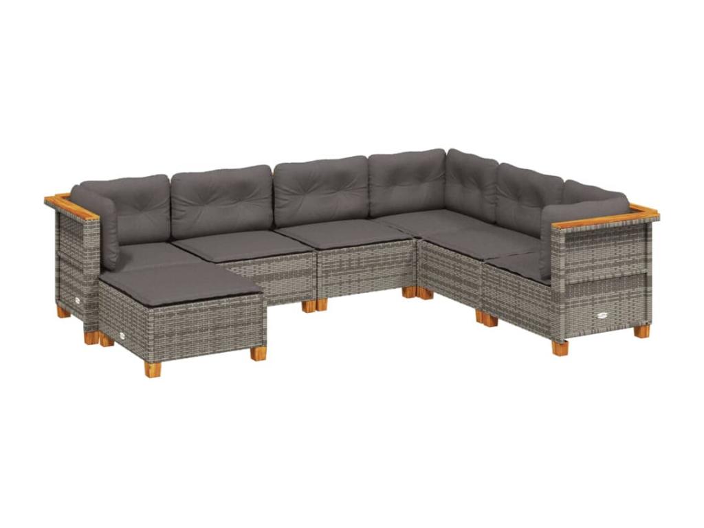 Garden furniture set with cushions, 7 pieces, grey woven resin RNKV85433