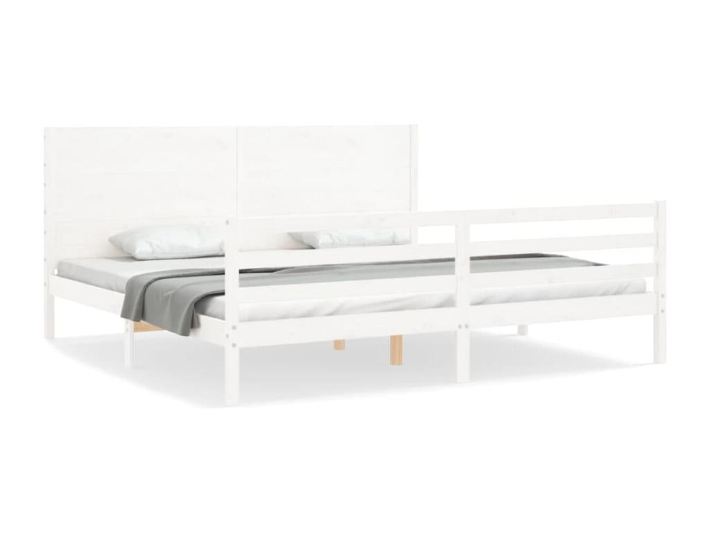 Bed frame with white headboard, Super Boisona solid wood, GUOZ17720