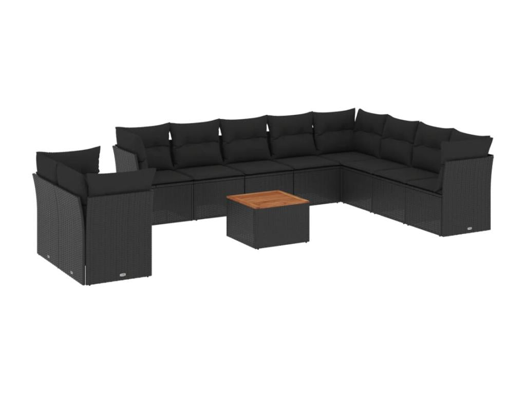 11-piece garden furniture set with cushions, black resin wicker KVYQ98490