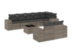 9-piece garden furniture set with grey resin wicker cushions IDOX17816