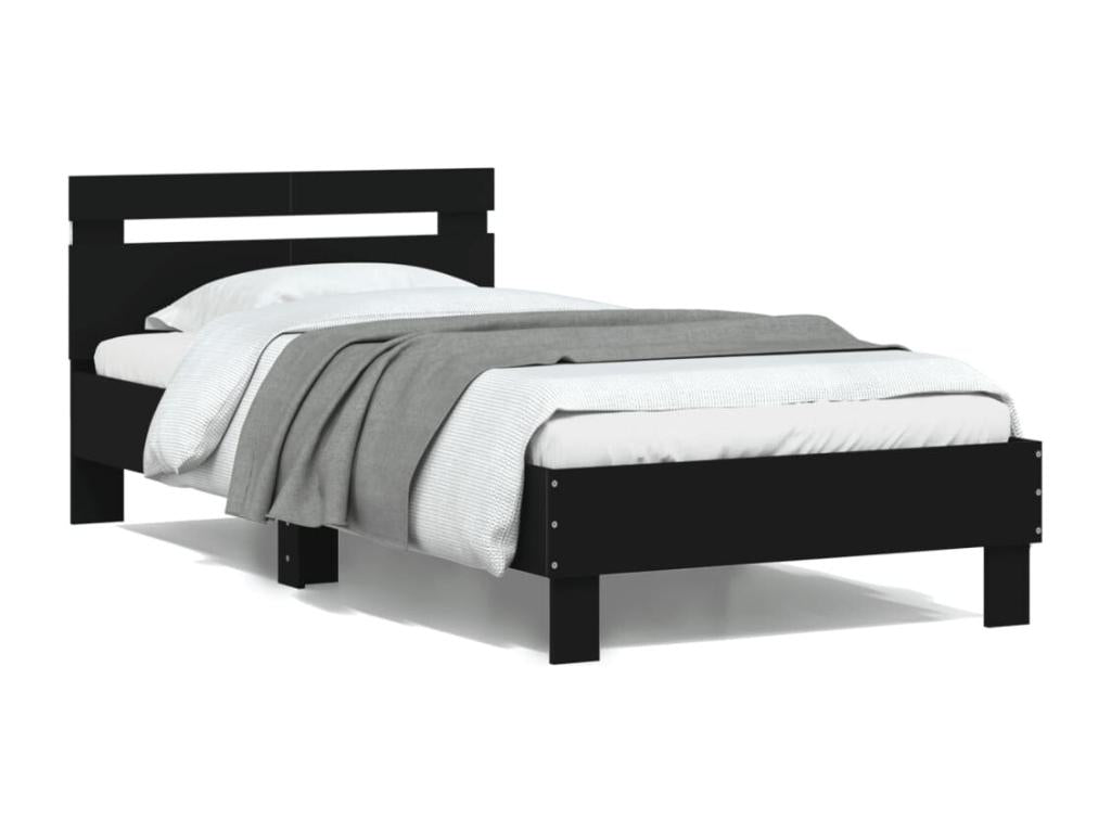 Bed frame with headboard and LED lights, black, 100x200 cm, WMBO85367