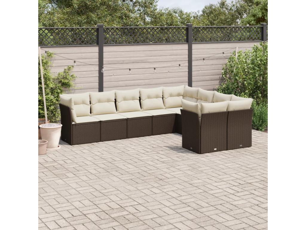 9-piece brown resin wicker garden furniture set with cushions UFRY31363