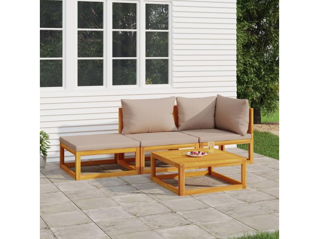 4-piece garden furniture set with cushions, Nobellea solid wood PAXE17832