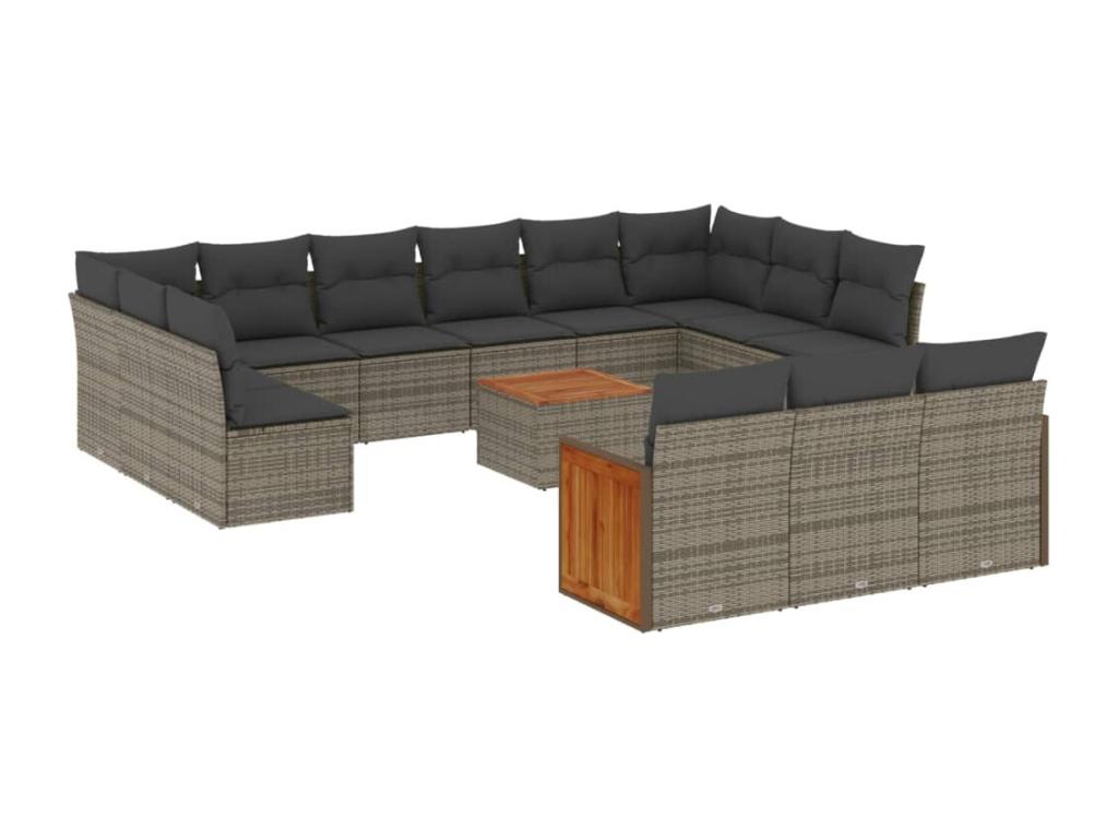 Garden furniture set with cushions, 14 pieces, grey woven resin EYYZ29858