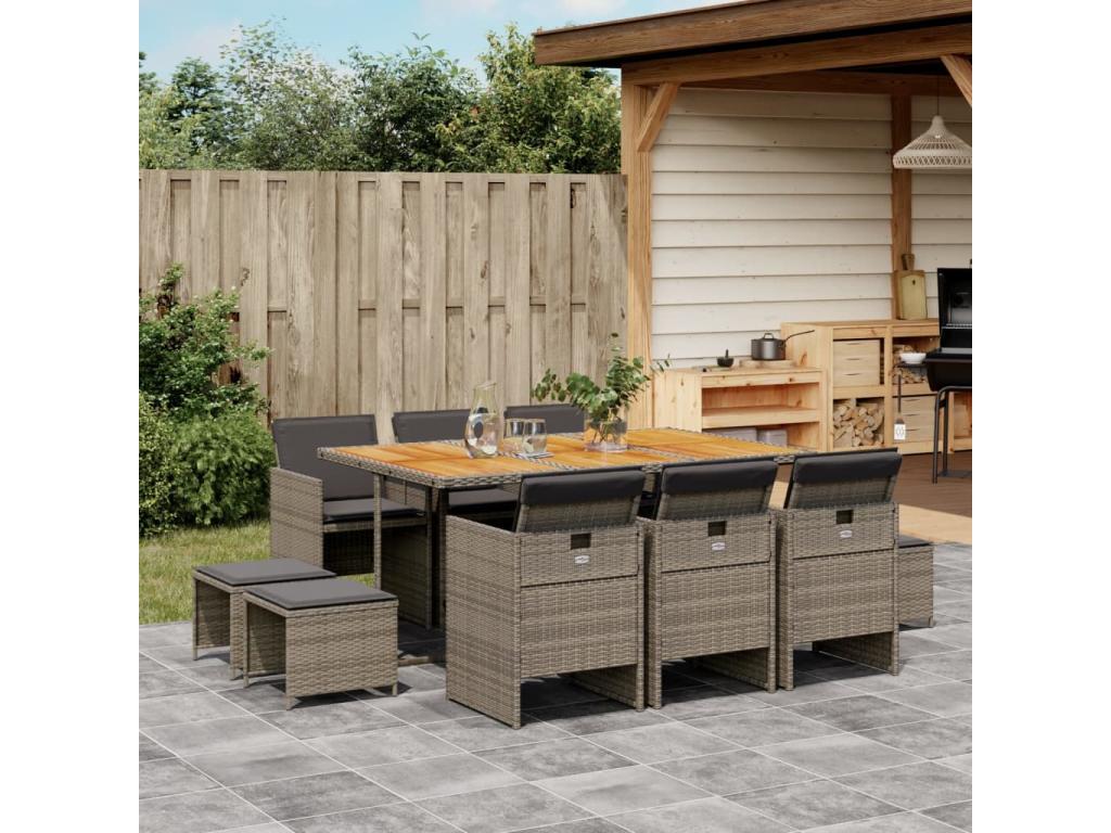 11-piece garden dining set with grey poly rattan cushions CPHS99913