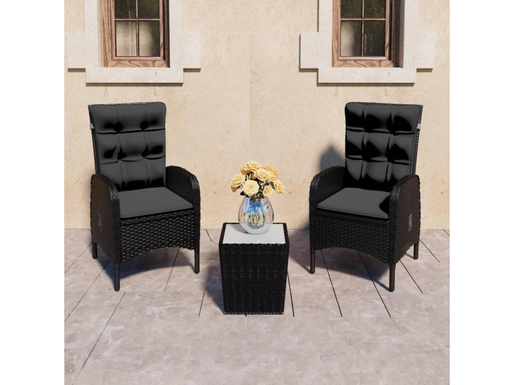 Nobellea 3-piece garden set, woven resin and glass, black AFVD30193