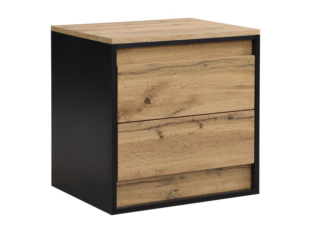 2-Drawer Bedside Table - With LEDs - MDF - Natural and Black Finish - Nobellea GHKF96244