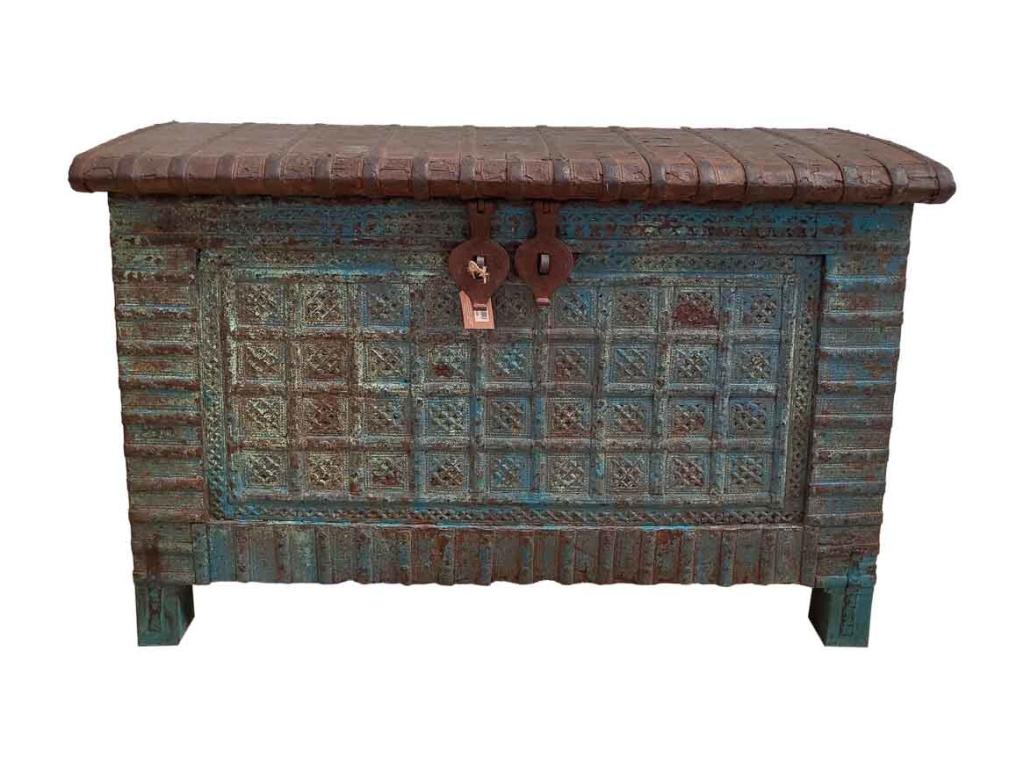Wooden and blue metal chest 132x44x90h DSOD10535