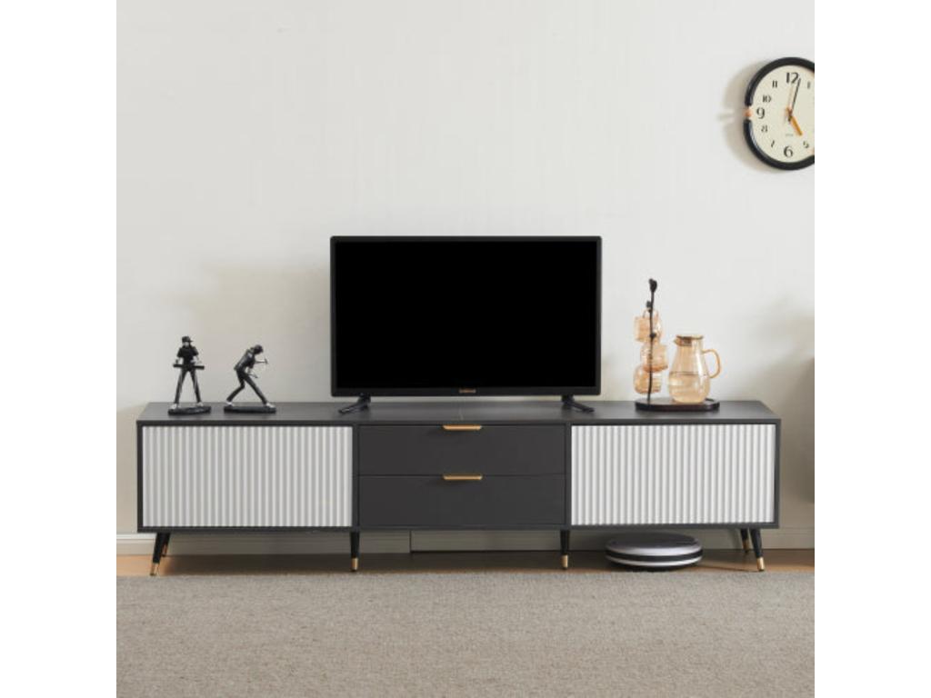 Grey and white TV stand - 2 drawers, 2 doors, 115cm diameter x 17.5cm high, WDTQ26543