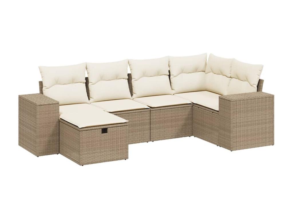 Garden furniture set with cushions, 6 pieces, beige woven resin, FGPC34325