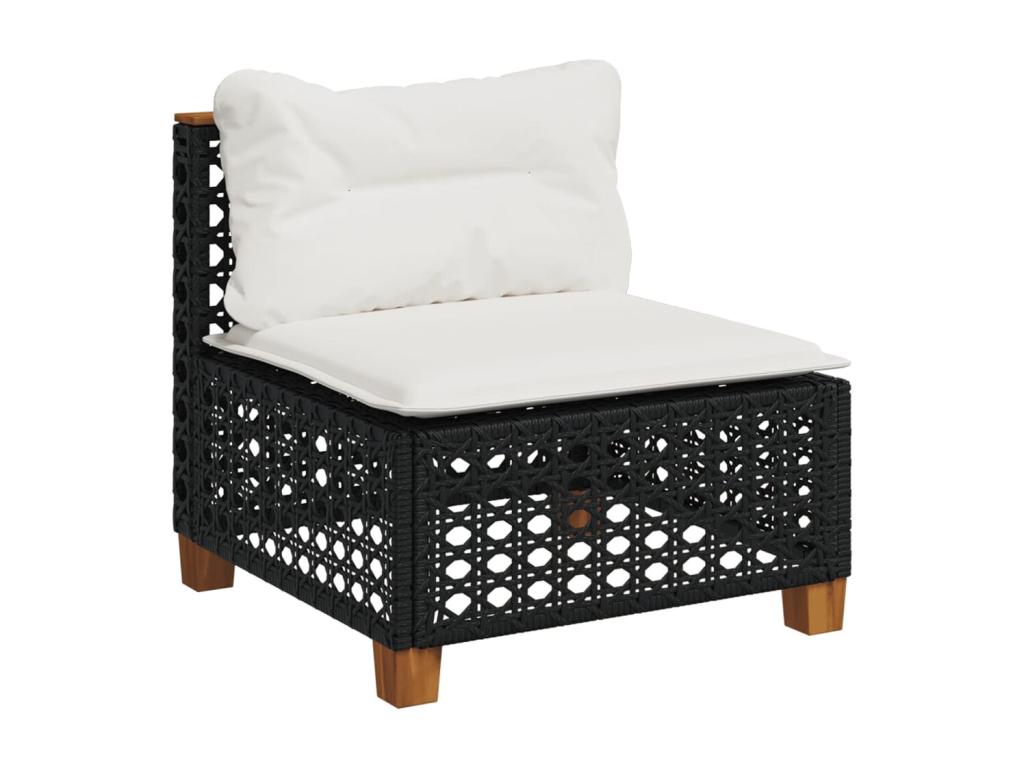 5-piece garden furniture set with cushions, black woven resin ENTW25308