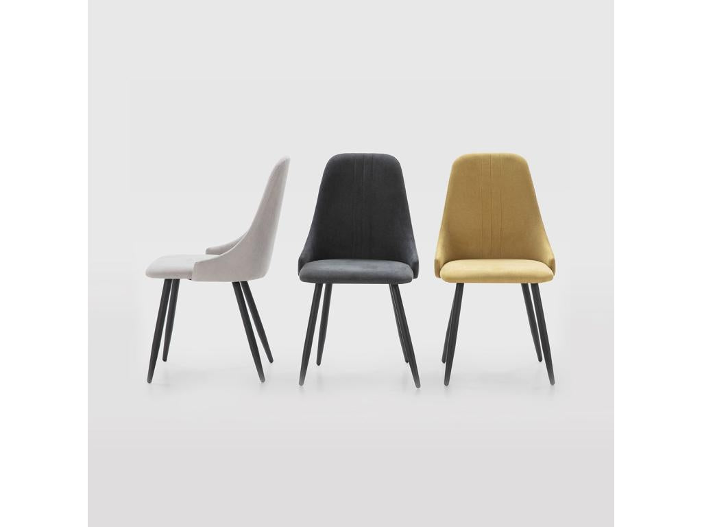Nobellea - Set of 4 Yellow Fabric Chairs with 3 Stitched Lines and Black Metal Legs CDHJ12700