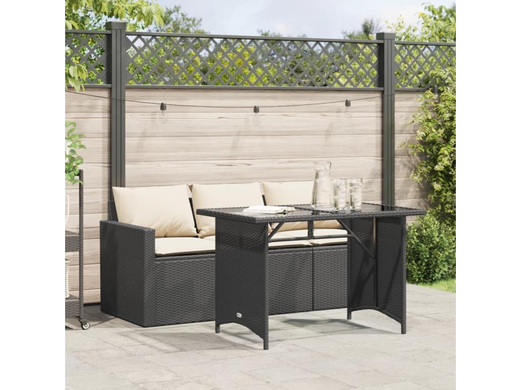 2-piece garden dining set with cushions, black woven resin HCOH43200