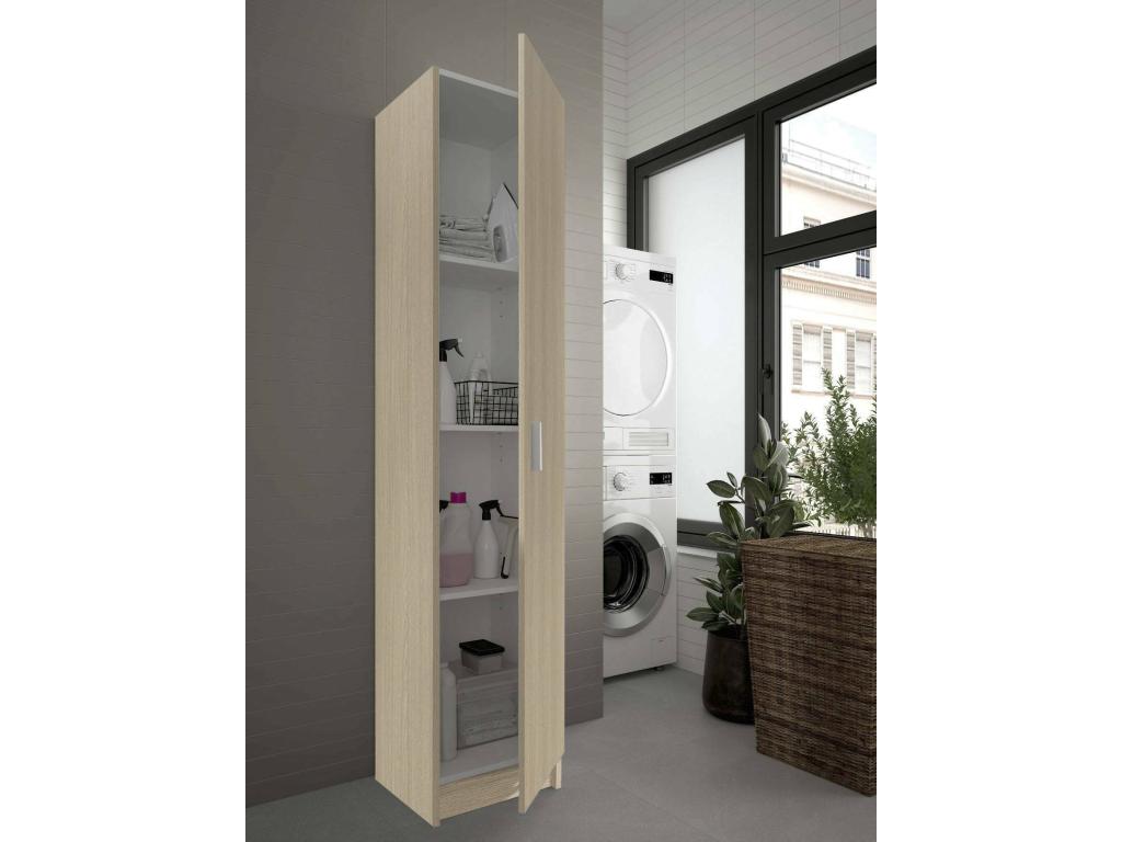 Multipurpose cabinet, auxiliary cabinet with 1 door, shoe cabinet with shelves, vertical shoe rack, 37x37x180 cm, oak, KUFD10907