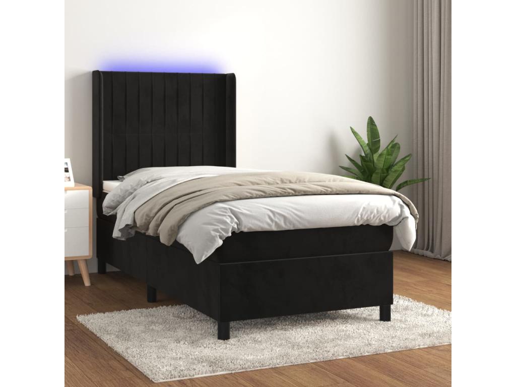 Nobellea bed base with mattress and LED, black, 100x200 cm, velvet, BHOT11592