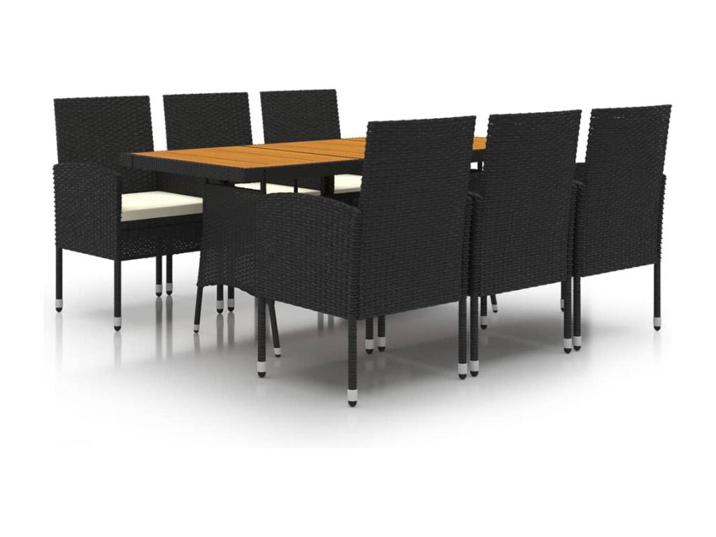 7-piece outdoor dining set, black wicker resin, LXKE87269