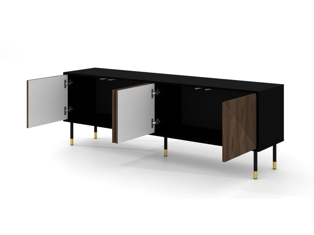 Nobellea IV 4D 180cm TV stand with milled edges on matte black/oak legs, Nobellea CBJB86836
