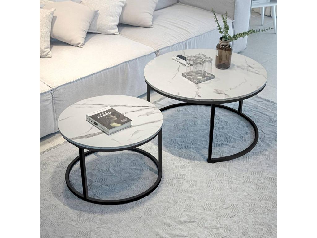 Nobellea Set of 2 side tables in white metal with marble finish, 50 x 60 cm, DTVL85836