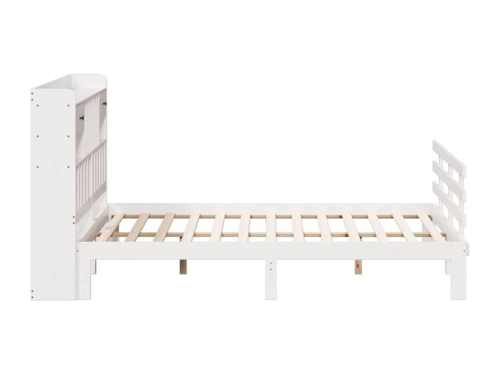 White 180x200 cm solid pine wood bookcase bed without mattress KEYL85240