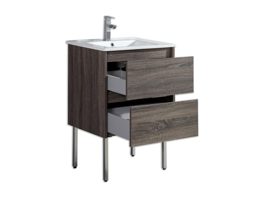 Nobellea LXCK98038 60cm Brown Single Sink Vanity Unit