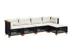 5-piece garden furniture set with cushions, black woven resin AKFE43591