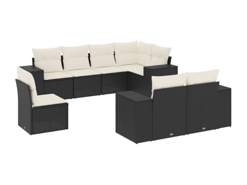 8-piece garden furniture set with cushions, black woven resin TOXN30788