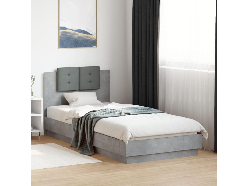 Bed frame with headboard and Nobelleaères LED lights, concrete grey, 100x200 cm YHNI16371