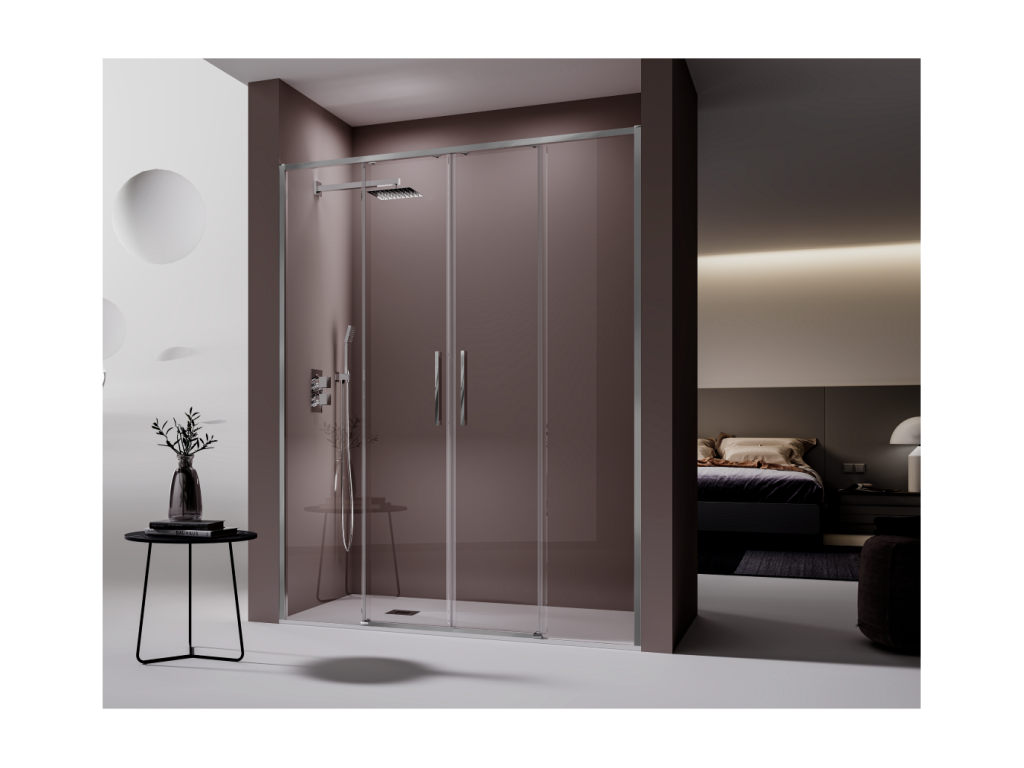 Shower enclosure with 2 fixed glass panels and 2 sliding doors, 151-153.6 cm, MNPC04526