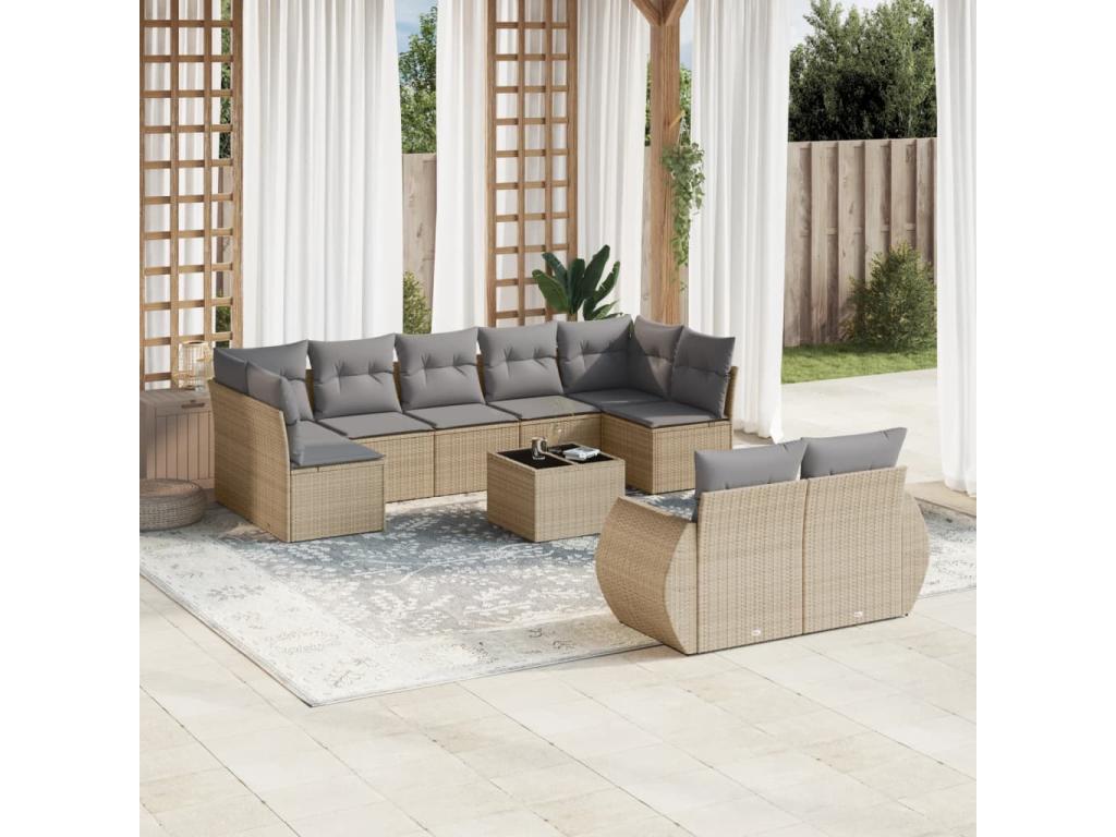 Garden furniture set with cushions, 10 pieces, beige woven resin CGLZ01362