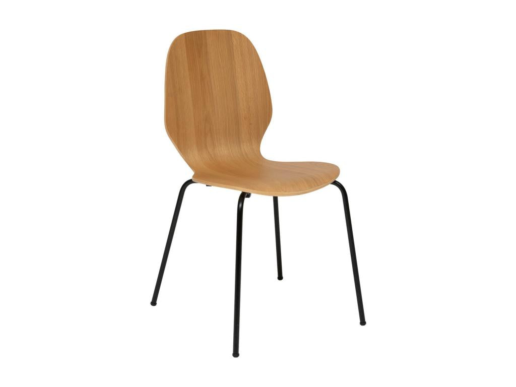 Dining chair in natural wood with black steel legs, H 82 cm UIWX44216