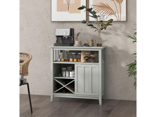 Buffet with sliding door, 2 shelves, bottle rack, niche, light grey MDF MPBM37331