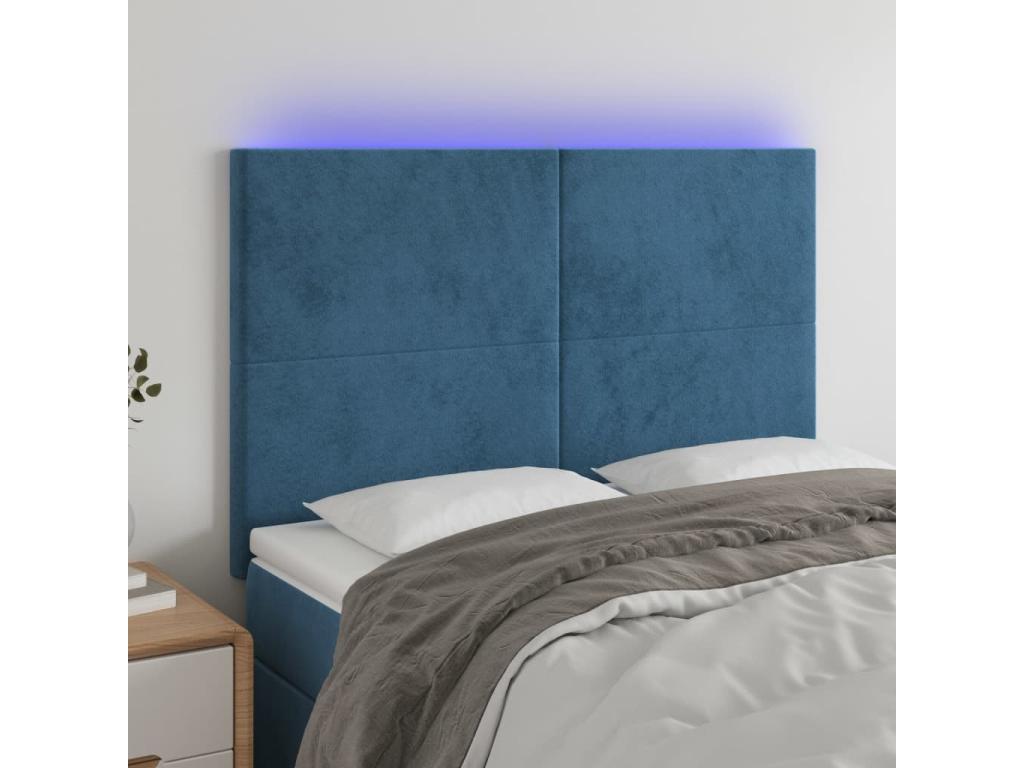 Dark Blue LED Headboard 144x5x118/128 cm Velvet CYVU40316