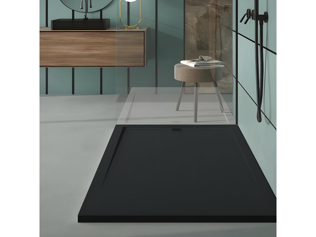 Black shower tray with slate finish, Nobellea colored drain cover - 150x70 cm JDUF03166