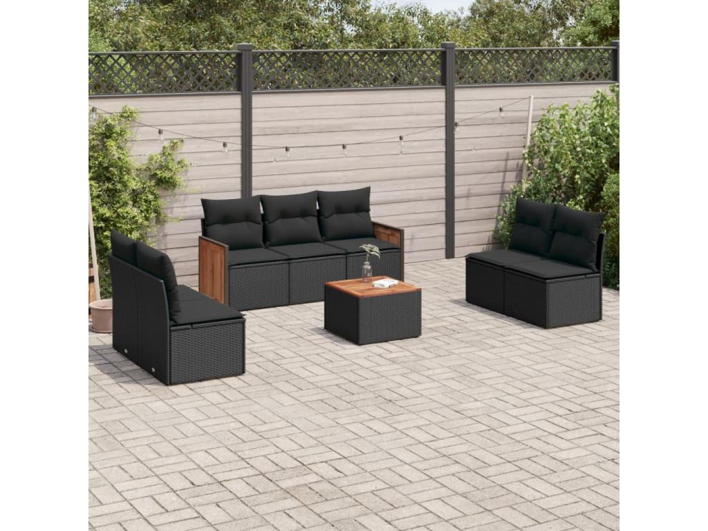 8-piece garden furniture set with cushions, black woven resin BWOE05435