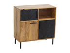 Boisona chest of drawers in natural and black-stained mango wood, 3 doors, 1 storage niche MTIX40747