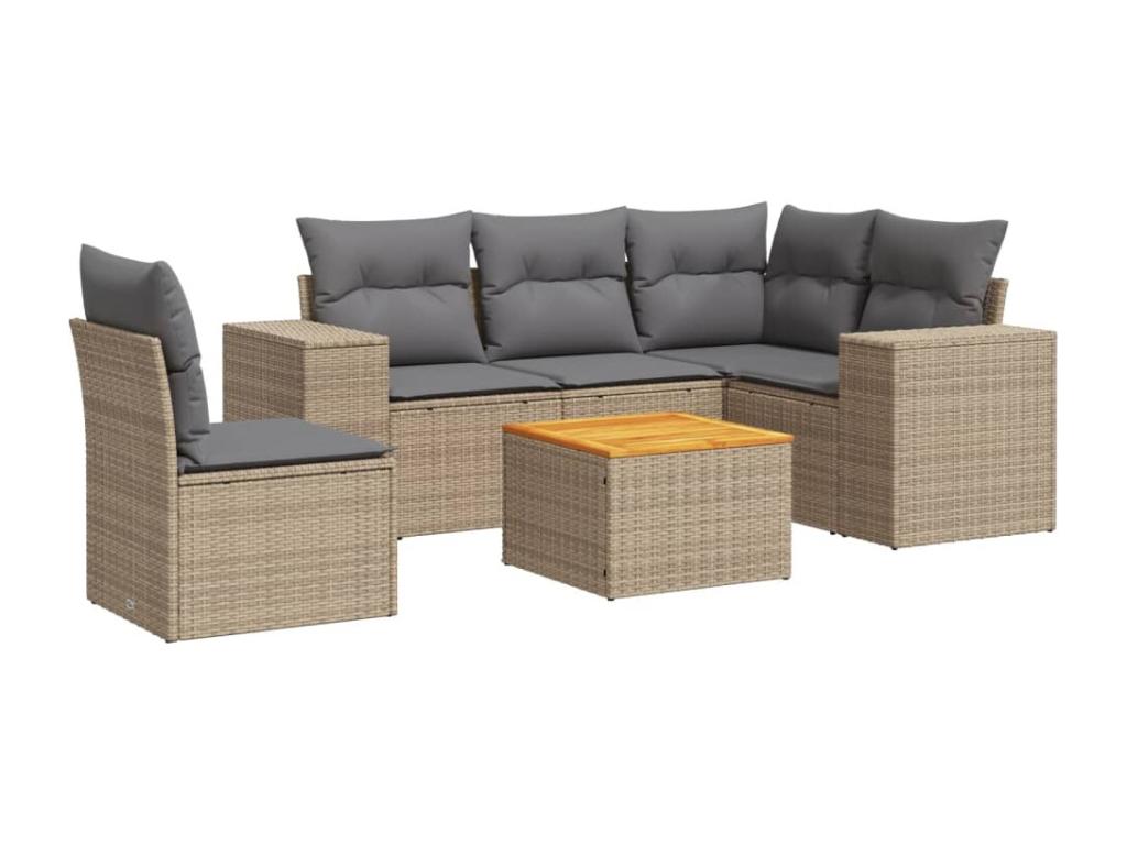 6-piece beige resin wicker garden furniture set with cushions SLAB20804