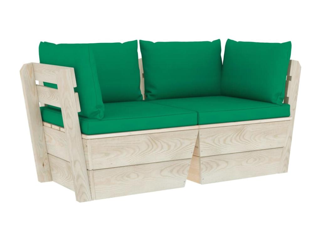 2-seater pallet garden sofa with cushions, spruce wood NEVU18101
