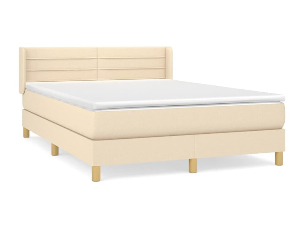 Upholstered bed base with mattress, Cream, 140x190 cm, Fabric QWPD79257