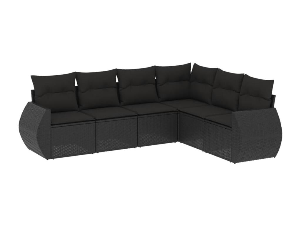 6-piece garden furniture set with cushions, black woven resin VANZ26214