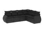 6-piece garden furniture set with cushions, black woven resin VANZ26214