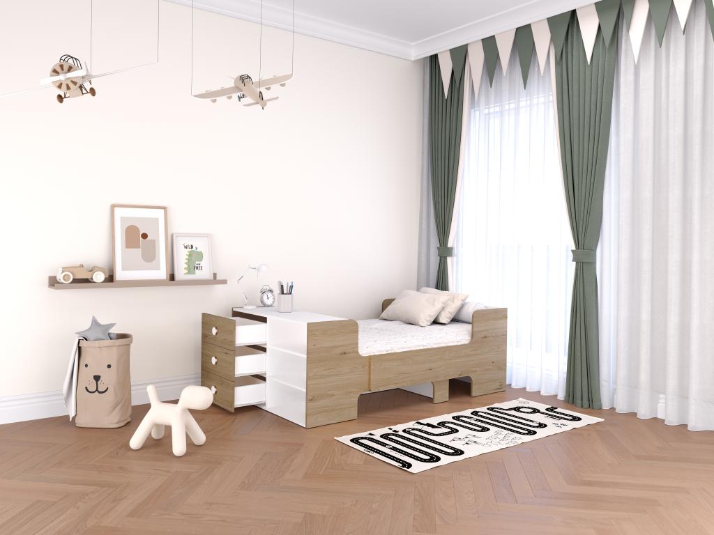 Convertible bed 90x140/170/200 cm with storage - Natural and white color - Boisona EGBZ57706