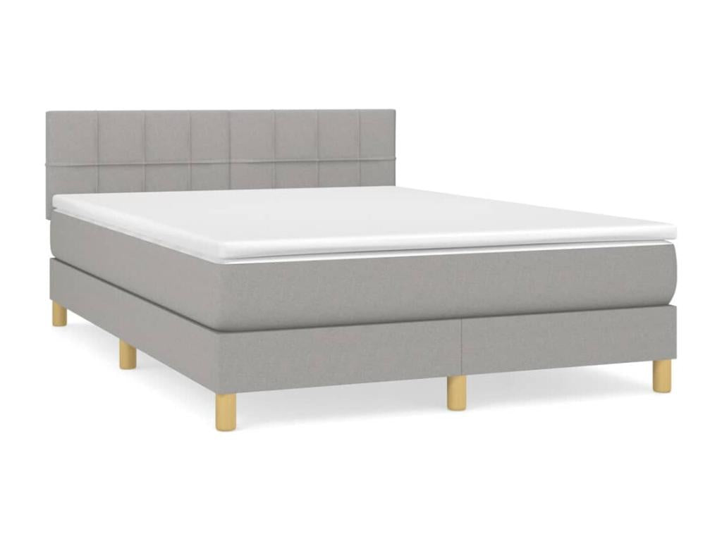 Upholstered bed base with mattress, light grey, 140x190cm, fabric QVXW39134