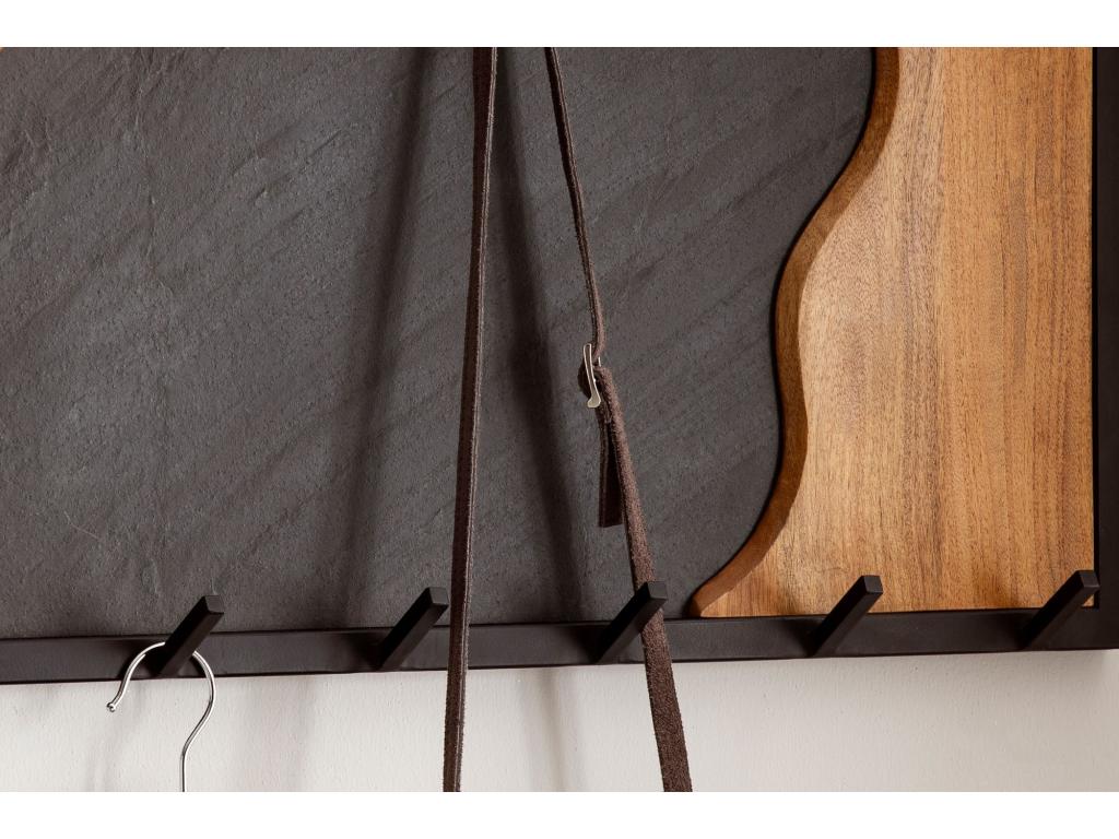 Wall-Mounted Coat Rack with 13 Hooks, Solid Wood and Metal, 80 cm, for Hallway, KWRO43708