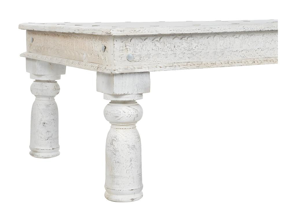 Rectangular coffee table/living room table in carved white wood - length 150 x depth 76 x height 48 cm NKWR58864