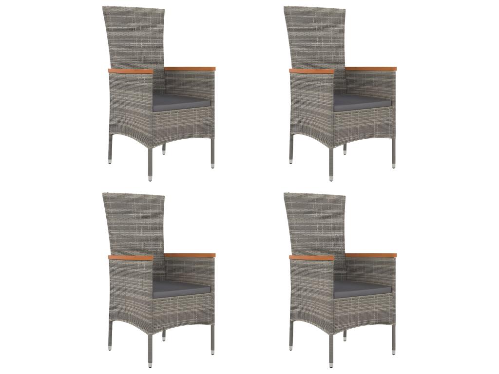 Garden chairs with cushions, set of 4, woven resin, grey, SIEE44429
