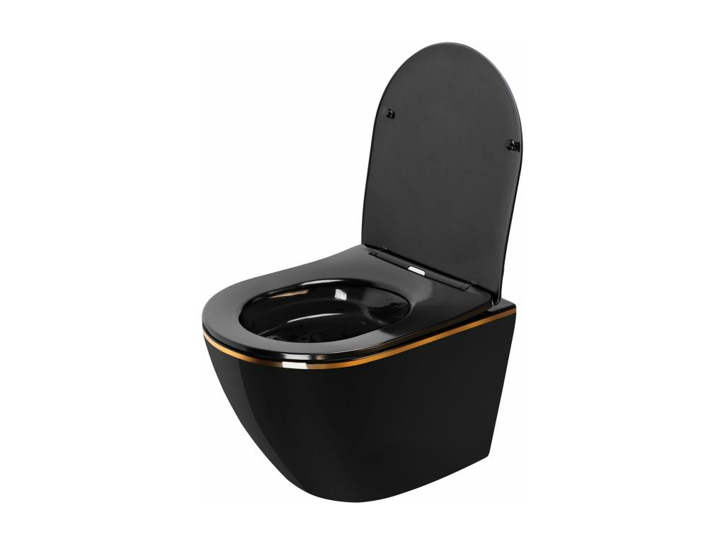 Suspended Toilet Bowl Boisona Mini Rimles Hard/Flat/Zm Czarno-Gold DMOY46182