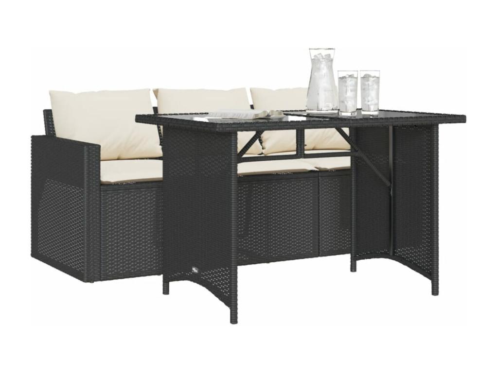 2-piece garden dining set with cushions, black woven resin HCOH43200