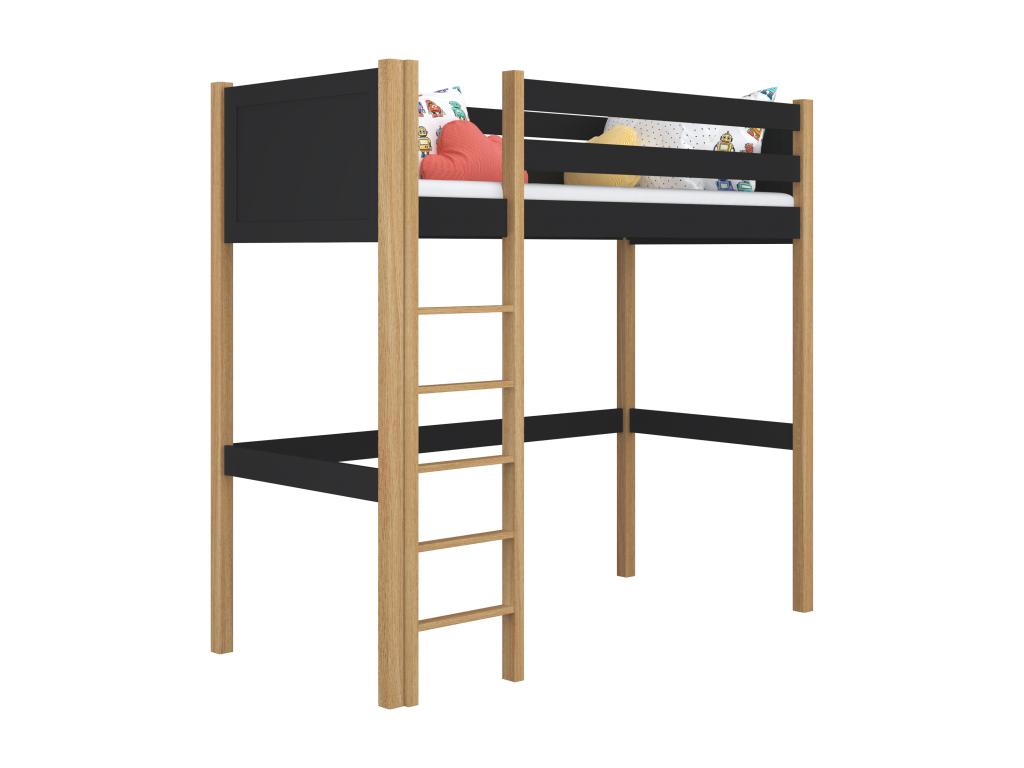 Wooden loft bed N06 Black / Natural Oak 80x190 FLJF51879