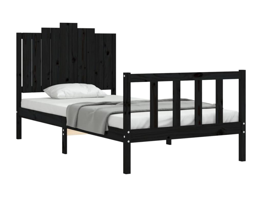 Black bed frame and headboard 100x200 cm solid wood IXAO76046