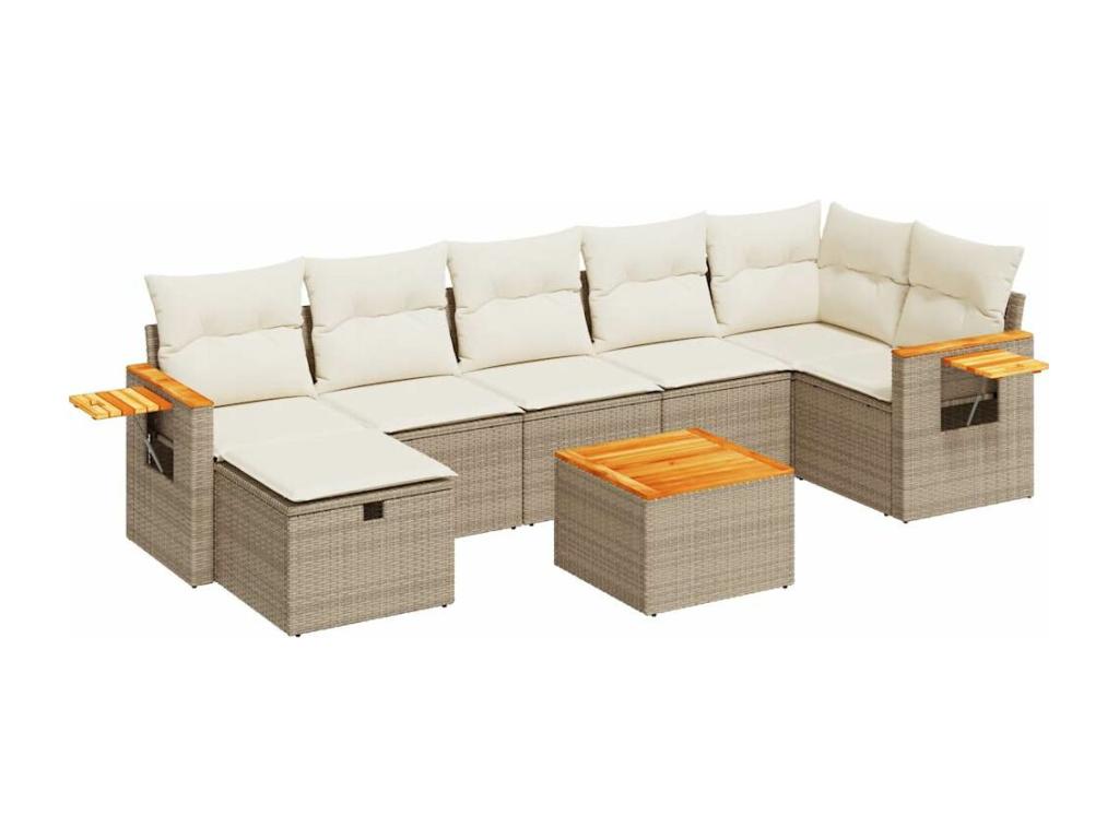 8-piece beige resin wicker garden furniture set with cushions TTAN44944